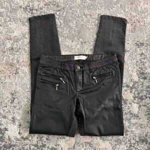 Black Faux Leather Moto Jeans